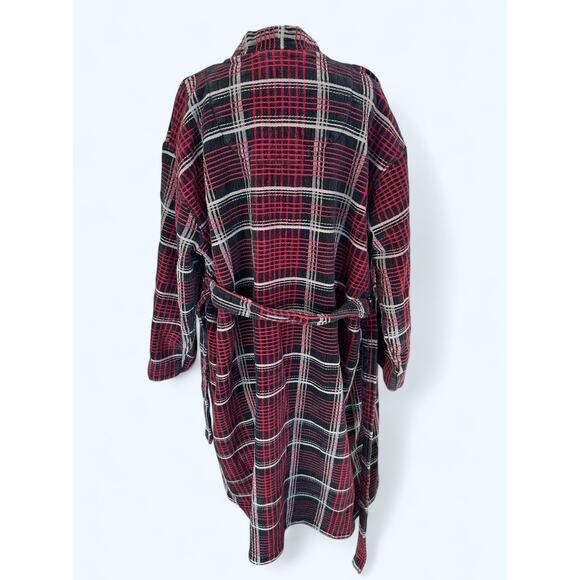 Men's Plush Terry Cloth Robe Majestic International One Size Red Plaid Luxurious - Picture 2 of 8